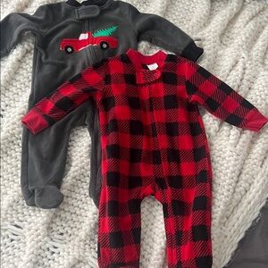 Plaid and Gray fleece footie sleepers